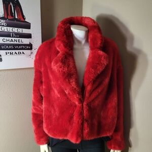 Zara Womens Red faux fur jacket size S